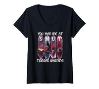Donna You Had Me At Trigger Warning Dark Romance Merch Smutty Book Maglietta con Collo a V
