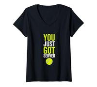 Donna You Just Got Served Tennis Divertente Giocatore di Sport Citazione Maglietta con Collo a V