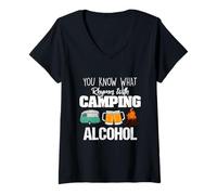 Donna You Know What Rhymes with Camping Alcohol Lover Maglietta con Collo a V