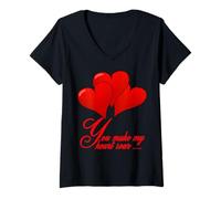 Donna You Make My Heart Soar Testo Rosso E Motivi Maglietta con Collo a V