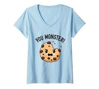 Donna You Monster! Cookie Eater Carino Kawaii Biscotti Love Dolci Maglietta con Collo a V