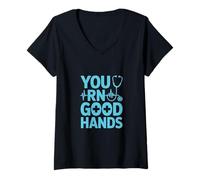 Donna You RN Good Hands - Stetoscopio Divertente per Allattamento Maglietta con Collo a V