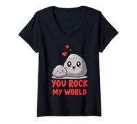 Donna You Rock My World, Grazioso Design con Pietre Maglietta con Collo a V