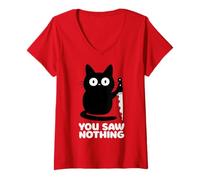 Donna You Saw Nothing X Angry Cat - Horror Cats Halloween Gatto Maglietta con Collo a V