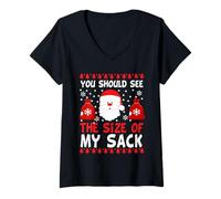 Donna You Should See The Size of My Sack Funny Santa Christmas Maglietta con Collo a V