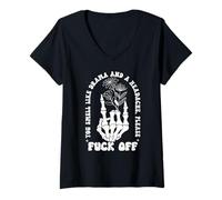 Donna You Smell Like Drama & Headache Go Away F off Middle Finger Maglietta con Collo a V