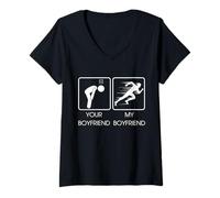 Donna Your Boyfriend vs My Boyfriend Funny Marathon Running Design Maglietta con Collo a V