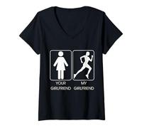 Donna Your Girlfriend vs. My Girlfriend Funny Running Design Maglietta con Collo a V