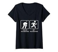 Donna Your Husband vs. My Hubby - Funny Marathon Running Design Maglietta con Collo a V