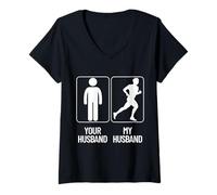 Donna Your Husband vs. My Hubby - Funny Marathon Running Design Maglietta con Collo a V