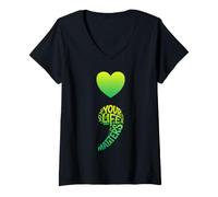 Donna Your Life Matters Supporto per la consapevolezza della Salute mentale dei Semi Colon Maglietta con Collo a V