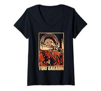 Donna Yuri Gagarin Cosmonauta Astronauta Primo Spazio Unione Sovietica Maglietta con Collo a V