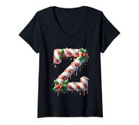 Donna Z Christmas Candy Cane Lettera Joy Maglietta con Collo a V