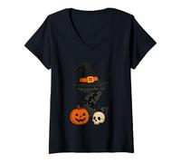 Donna Z Spooky Halloween Strega Cappello Zucca Maglietta con Collo a V