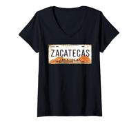 Donna Zacatecas Mexico License Plate Mexican Travel Vacation Beach Maglietta con Collo a V