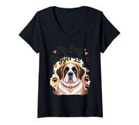 Donna Zampe e Cuori di San Bernardo - Big Dog Bigger Love Maglietta con Collo a V