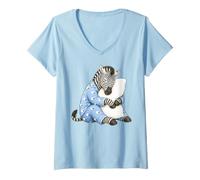 Donna Zebra Che Dorme in Pigiama Carino Sonno Maglietta con Collo a V