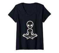 Donna Zen Alien Meditazione Yoga Posa Maglietta con Collo a V