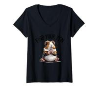Donna Zen Guinea Pig meditando calmo e rilassato Maglietta con Collo a V