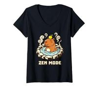 Donna Zen Mode Capybara Vasca Relax Hot Spring Animal Lemon Spa Maglietta con Collo a V