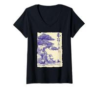 Donna Zen Panda Art Man con Panda Giapponese Scena Vintage Maglietta con Collo a V