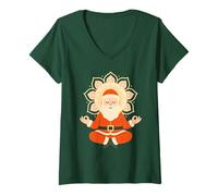 Donna Zen Santa meditando con Pacifico Mandala Mindful Natale Maglietta con Collo a V