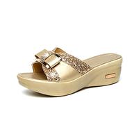 Donna Zeppa in Pelle Estate Eleganti Sandali Moda Sandali Punta Aperta Piattaforma Ciabatte da Spiaggia Leggere Antiscivolo Oro 37 EU (Etichette:37)