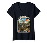 Donna Zermatt Svizzera Vintage Alpi Svizzere Viaggio Maglietta con Collo a V