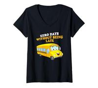 Donna Zero Days Without Being Late - School Bus Driver Graphic Maglietta con Collo a V