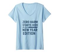 Donna Zero Harm Inizia Qui - Edizione Capodanno | Consapevolezza della Sicurezza Maglietta con Collo a V