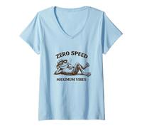 Donna Zero Speed Maximum Vibes Chill Frog Tee per Il Divertimento del Relax Maglietta con Collo a V