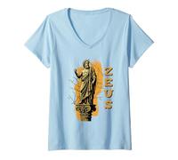 Donna Zeus Statua Mitologia Greca Dio Retro Grecia Antica Maglietta con Collo a V