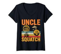 Donna Zio Squatch Bigfoot Alien UFO Retro Vintage Umorismo Maglietta con Collo a V