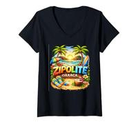 Donna Zipolite Oaxaca Beach Vacanza Messico Palma Tramonto Maglietta con Collo a V