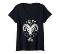 Donna Zodiac Ariete Ram Nato nel 2018 Maglietta con Collo a V