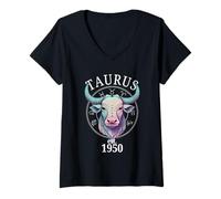 Donna Zodiac Toro Toro Nato nel 1950 Maglietta con Collo a V