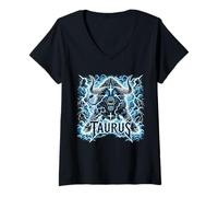 Donna Zodiaco Heavy Metal Toro Maglietta con Collo a V