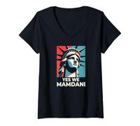 Donna Zohran Mamdani per il sindaco di New York Divertente Cool Trendy Progressive Maglietta con Collo a V