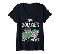 Donna Zombi Reali Leggi Libri Zombie Maglietta con Collo a V