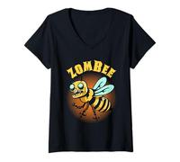 Donna Zombie Apicoltore Halloween Divertente Boo Zombee Costume Maglietta con Collo a V