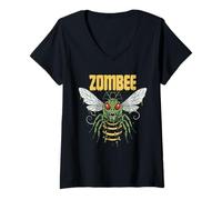Donna Zombie Apicoltore Halloween Divertente Boo Zombee Costume Maglietta con Collo a V