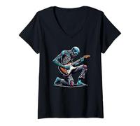 Donna Zombie che suona la chitarra elettrica divertente Maglietta con Collo a V