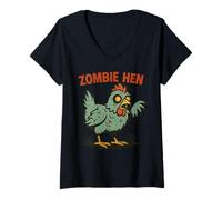 Donna Zombie Hen Funny Chicken Halloween Design Maglietta con Collo a V