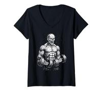 Donna Zombie Palestra Bodybuilder Undead Halloween Fitness Edgy Maglietta con Collo a V