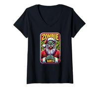 Donna Zombie Santa Natale Horror Graphic | Retro Undead Holiday Maglietta con Collo a V