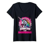 Donna Zombie Unicorn Brains Gothic Funny I Love Brainbows Goth Maglietta con Collo a V