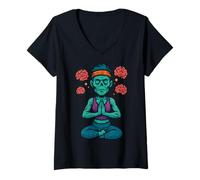 Donna Zombie Yoga Divertente Meditazione Design Maglietta con Collo a V