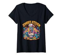 Donna Zombies Kitchen Funny Chef Cooking Horror Maglietta con Collo a V