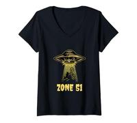 Donna Zona 51 Alien Base Secrete Nevada USA Bicicletta UFO Maglietta con Collo a V