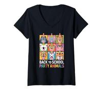 Donna Zoo Animals Wildlife Safari Jungle Birthday Party Boys Girls Maglietta con Collo a V